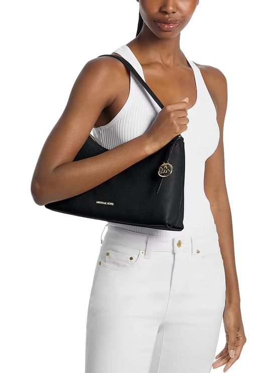 Michael Kors Women's Sammy Medium Pebbled Leather Convertible Shoulder Bag Black/Silver