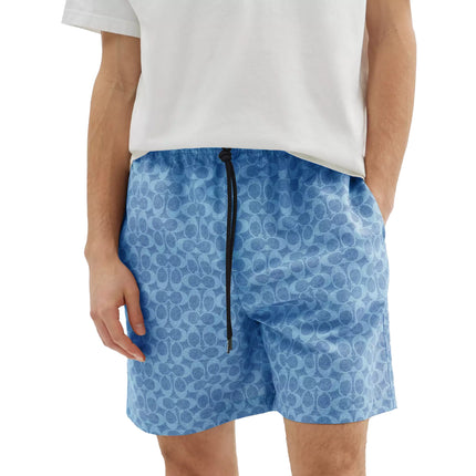 Coach Men's Signature Swim Trunks In Recycled Polyester Denim Signature