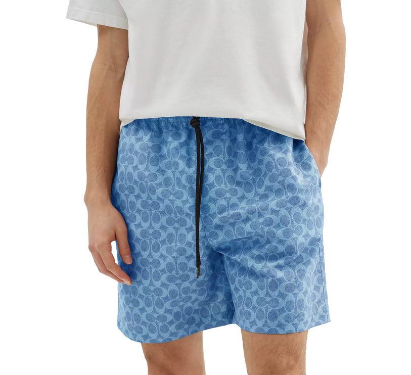 Coach Men's Signature Swim Trunks In Recycled Polyester Denim Signature