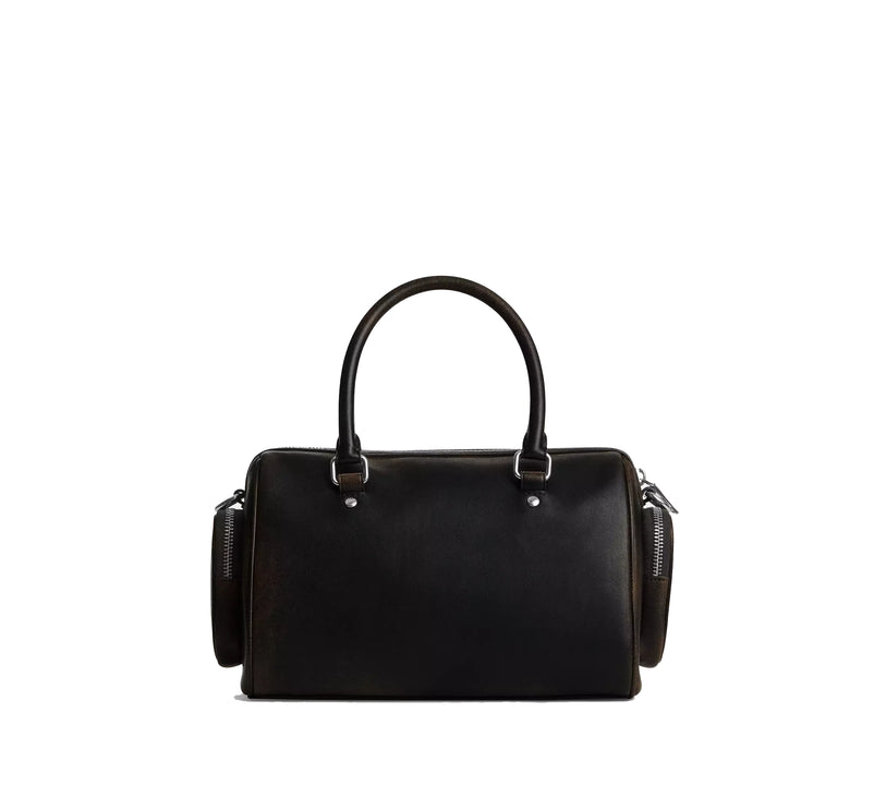 Coach Women's Rowan Satchel Bag With Pockets In Loved Leather Silver/Black Brown