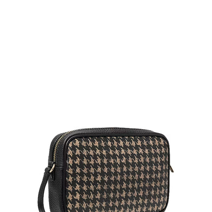 Michael Kors Women's Jet Set Travel Small Houndstooth Print Camera Crossbody Bag Black/Camel