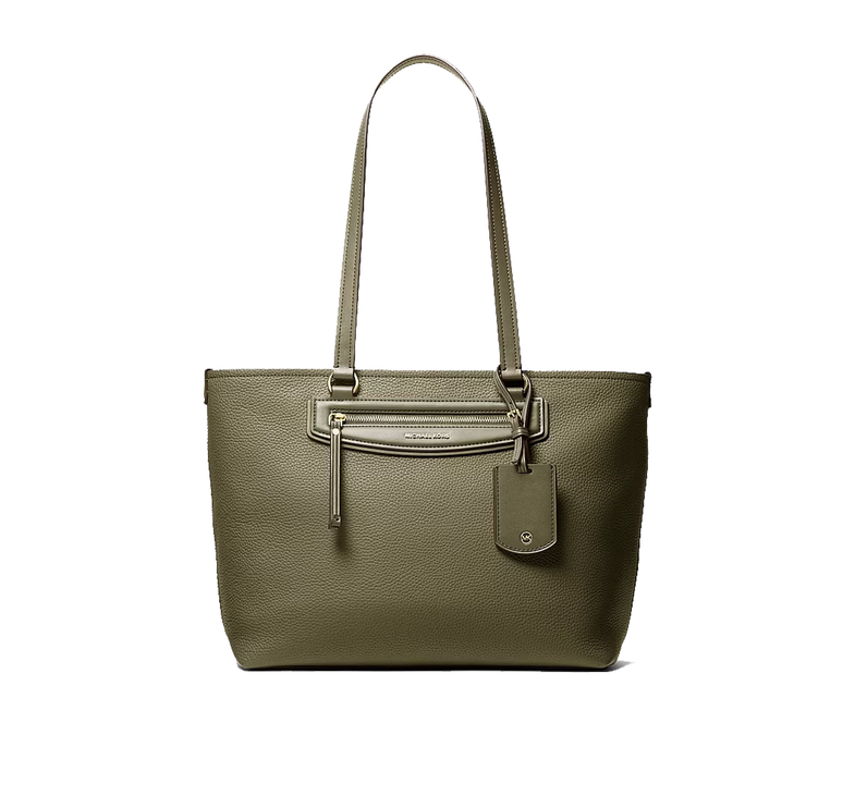 Michael Kors Women's Jet Set Travel Medium Pebbled Leather Tote Bag Loden/Gold
