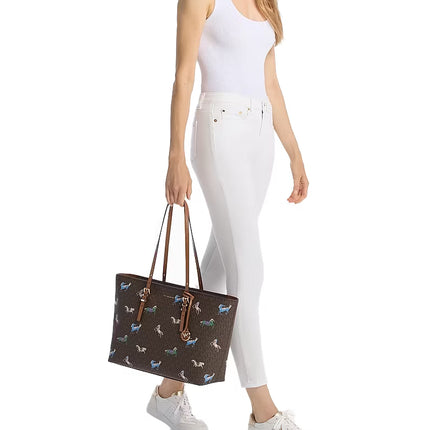 Michael Kors Women's Quinn Large Signature Logo Tote Bag Brown/Acorn/Gold