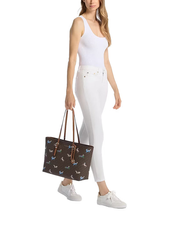 Michael Kors Women's Quinn Large Signature Logo Tote Bag Brown/Acorn/Gold