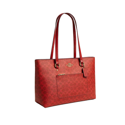 Coach Women's Station Tote Bag In Signature Canvas Gold/Crimson