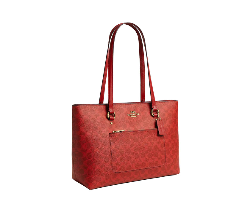 Coach Women's Station Tote Bag In Signature Canvas Gold/Crimson