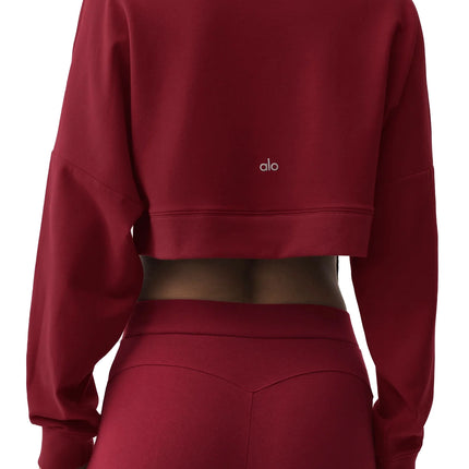 alo Women's Cropped Sway Crew Neck Pullover Summer Romance Red