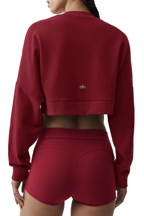 alo Women's Cropped Sway Crew Neck Pullover Summer Romance Red