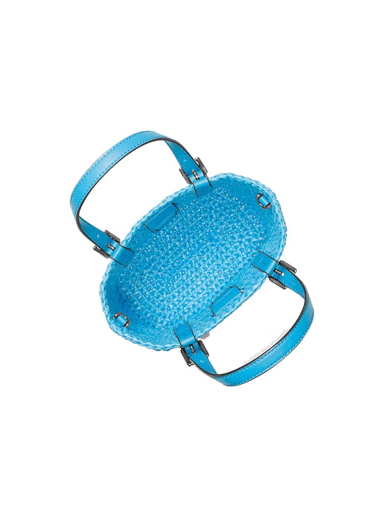 Michael Kors Women's Quinn Extra-Small Hand-Crocheted Crossbody Bag Milos Blue/Silver