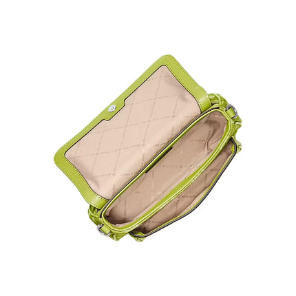 Michael Kors Women's Jet Set Travel Small Logo Jacquard Denim Crossbody Bag With Pouch Lime/Silver