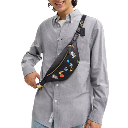 Coach Unisex Disney X Coach Charter Belt Bag 7 With Sticker Print Black