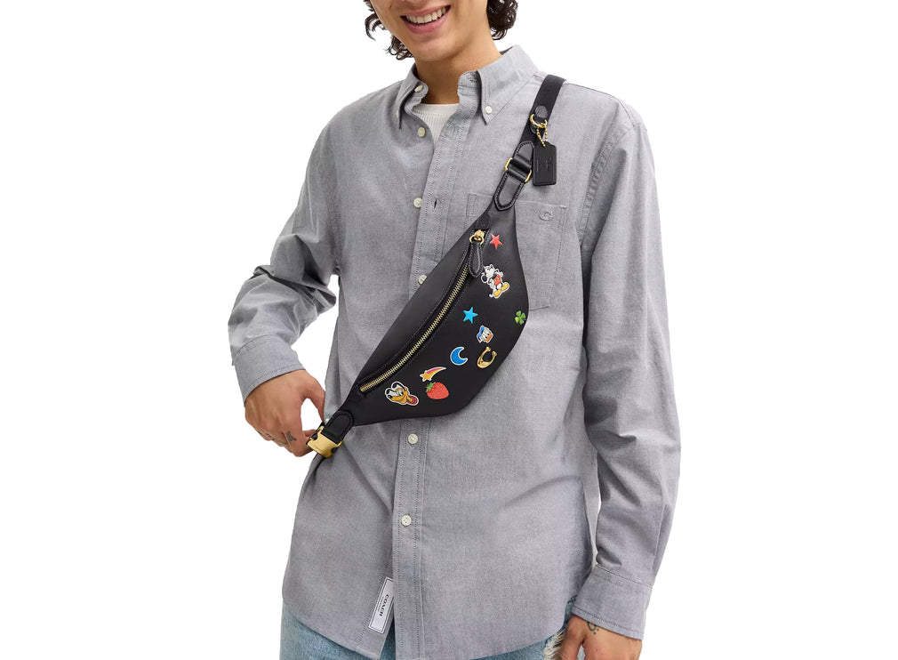 Coach Unisex Disney X Coach Charter Belt Bag 7 With Sticker Print Black