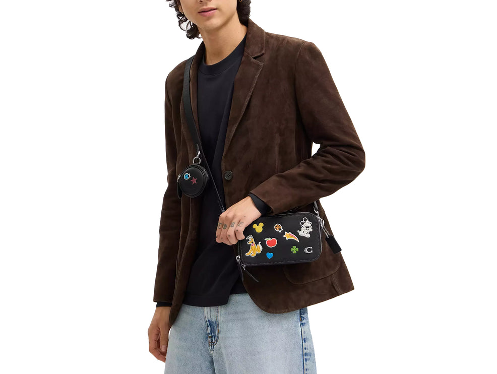 Coach Unisex Disney X Coach Charter Slim Crossbody Bag With Sticker Print Black