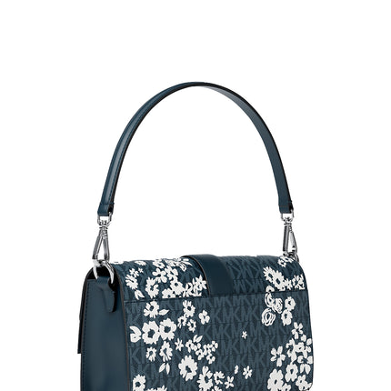 Michael Kors Women's Greenwich Medium Printed Signature Logo Convertible Shoulder Bag Admiral/Silver