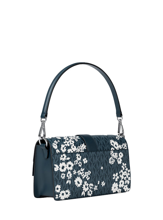Michael Kors Women's Greenwich Medium Printed Signature Logo Convertible Shoulder Bag Admiral/Silver