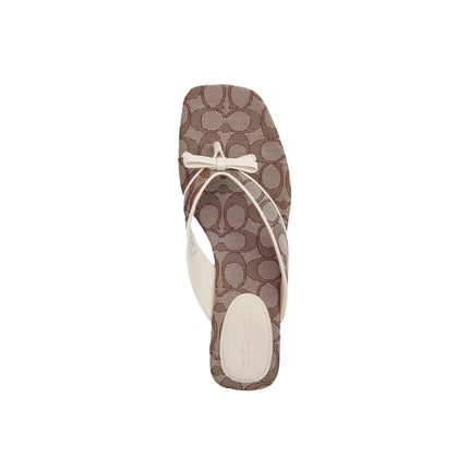 Coach Women's Bow Thong Kitten Heel In Signature Jacquard Oak/Chalk