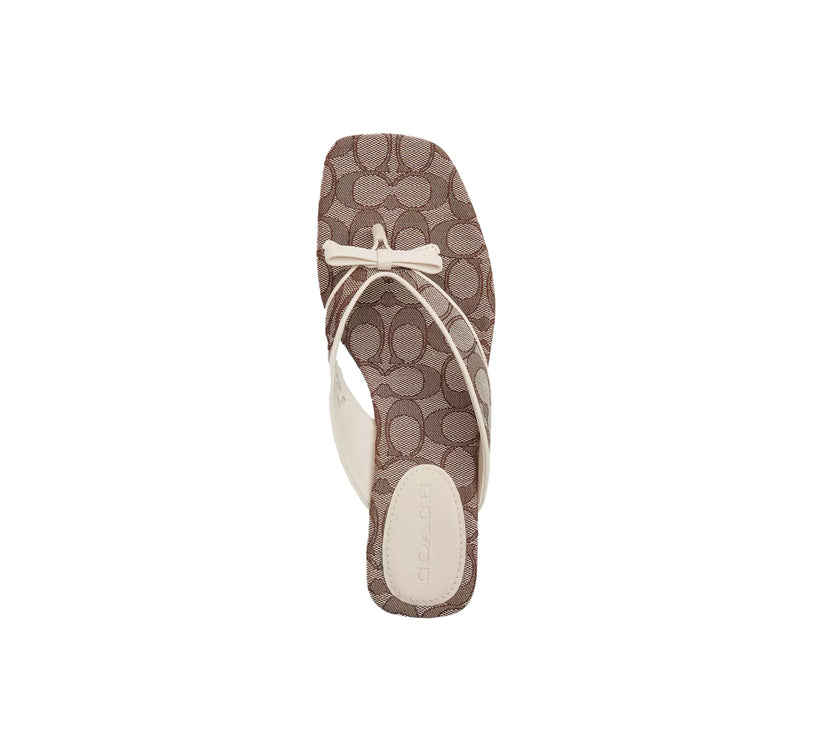 Coach Women's Bow Thong Kitten Heel In Signature Jacquard Oak/Chalk