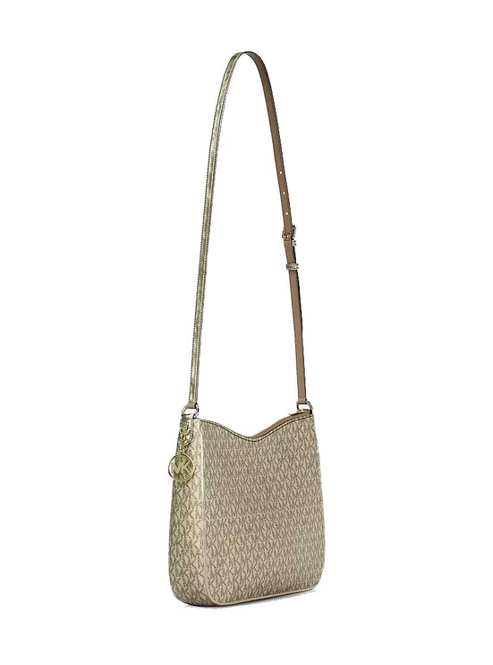 Michael Kors Women's Nayla Medium Metallic Signature Logo Messenger Bag Pale Gold