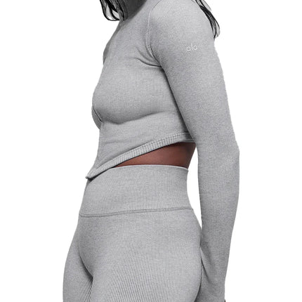 alo Women's Seamless Two Tone Rib Jacket Light Misty Grey Heather
