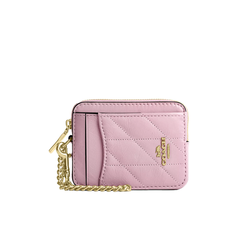 Coach Women's Zip Card Case With Quilting Gold/Carnation