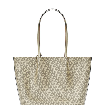 Michael Kors Women's Carson Large Metallic Signature Logo Tote Bag Pale Gold
