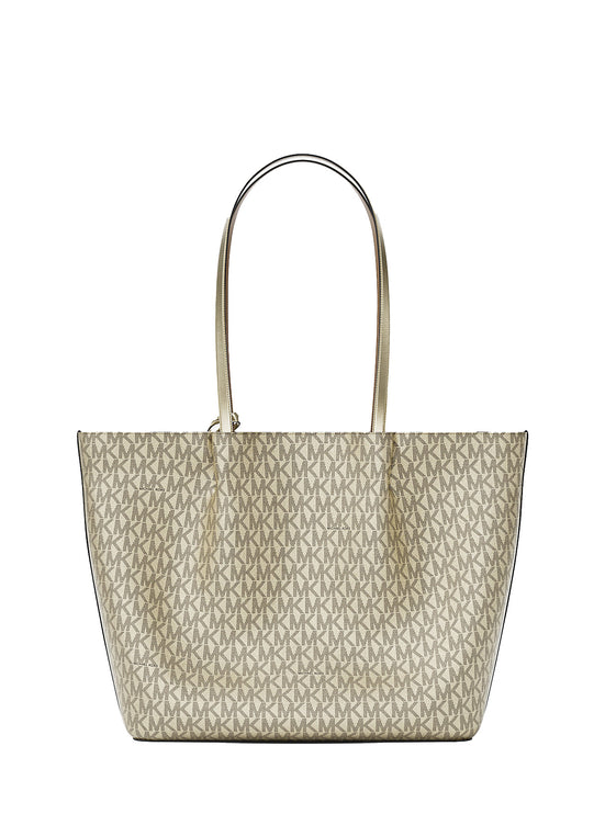 Michael Kors Women's Carson Large Metallic Signature Logo Tote Bag Pale Gold