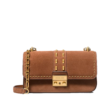 Michael Kors Women's Tribeca Small Studded Suede Shoulder Bag Luggage/Gold
