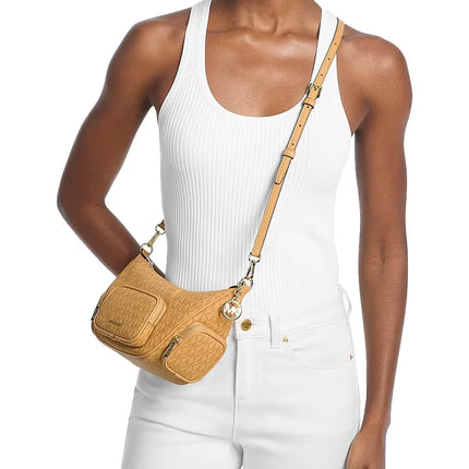 Michael Kors Women's Merritt Small Signature Logo Convertible Shoulder Bag Honeywheat/Gold