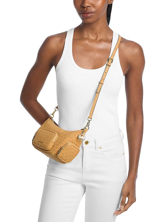 Michael Kors Women's Merritt Small Signature Logo Convertible Shoulder Bag Honeywheat/Gold