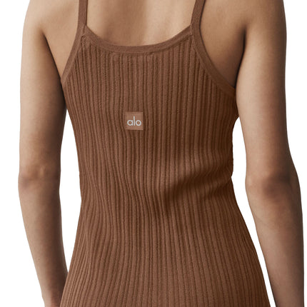 alo Women's Sweater Sunlit Button Down Tank Sun Kissed Brown