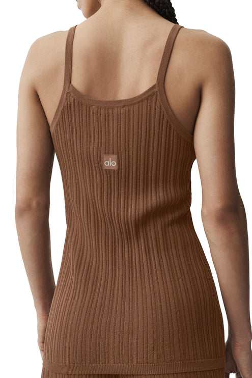 alo Women's Sweater Sunlit Button Down Tank Sun Kissed Brown