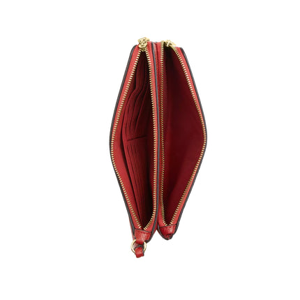 Coach Women's Double Zip Wallet In Signature Canvas Gold/Crimson