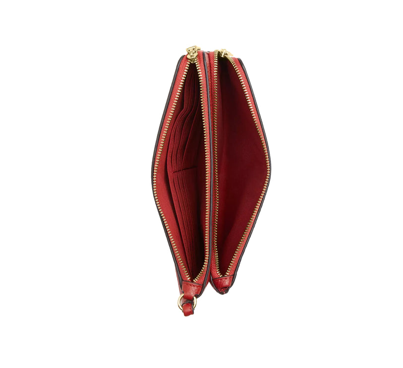 Coach Women's Double Zip Wallet In Signature Canvas Gold/Crimson