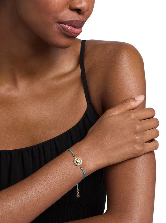 Michael Kors Women's Pavé Gold-Tone Logo Corded Bracelet Turquoise