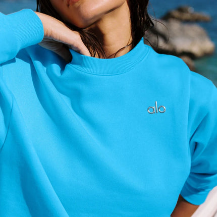alo Women's Accolade Crew Neck Pullover Azure Blue