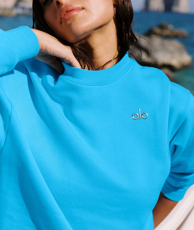 alo Women's Accolade Crew Neck Pullover Azure Blue