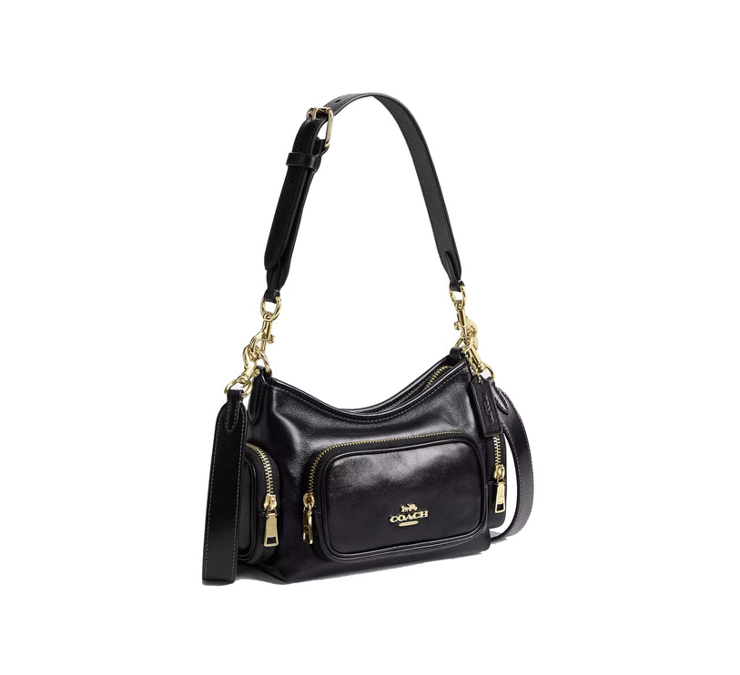 Coach Women's Laurel Shoulder Bag 22 With Pockets Gold/Black