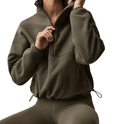 alo Women's Polar Fleece Retreat Cover Up Olive Tree