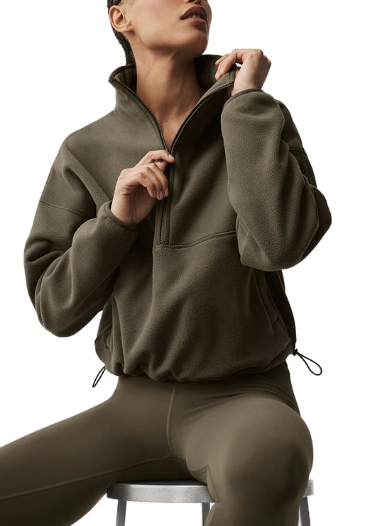 alo Women's Polar Fleece Retreat Cover Up Olive Tree