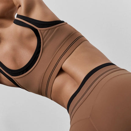 alo Women's Airbrush Better Together Bra Sun Kissed Brown/Black