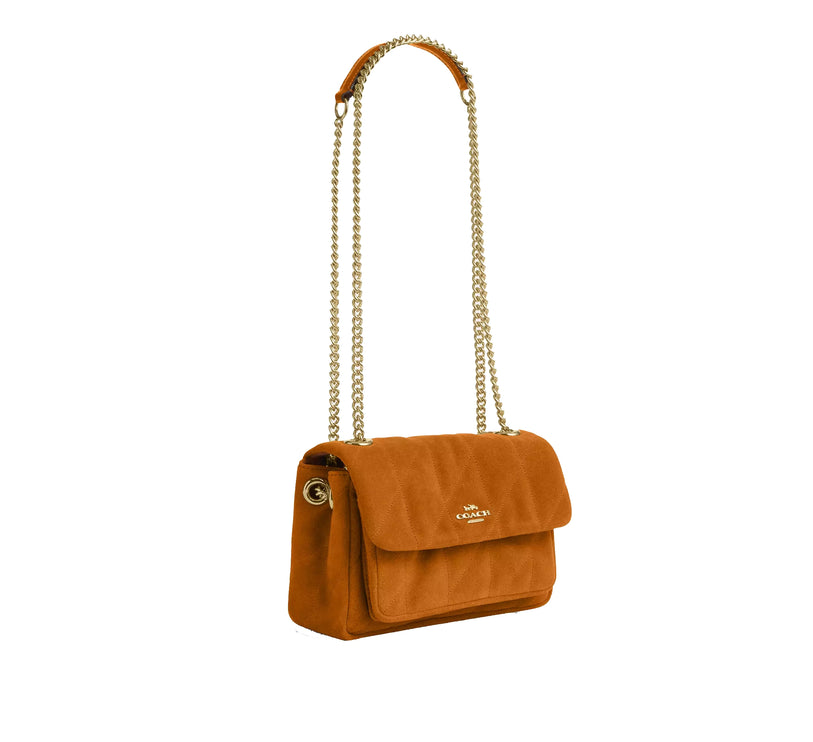 Coach Women's Elodie Crossbody Bag 18 With Quilting  Suede/Gold/Marigold