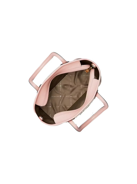 Michael Kors Women's Eva Extra-Small Striped Signature Logo Convertible Tote Bag Powder Blush/Gold