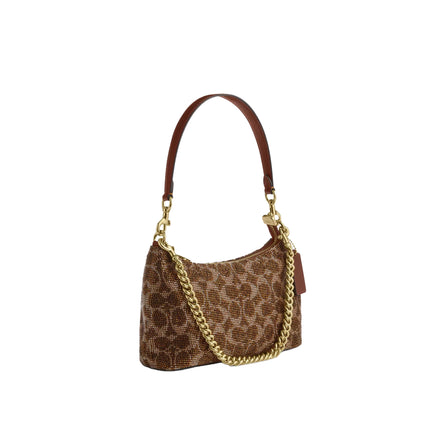 Coach Women's Teri Shoulder Bag In Signature Satin Gold/Tan