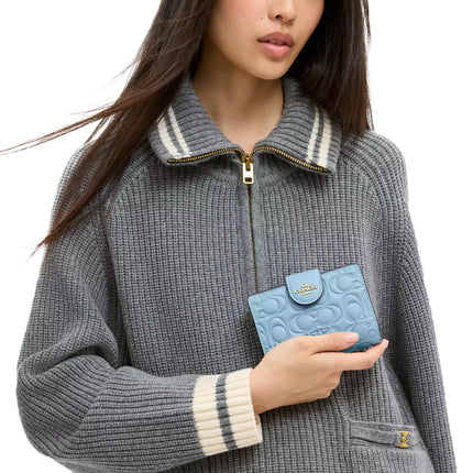 Coach Women's Medium Corner Zip Wallet In Signature Leather Gold/Azure