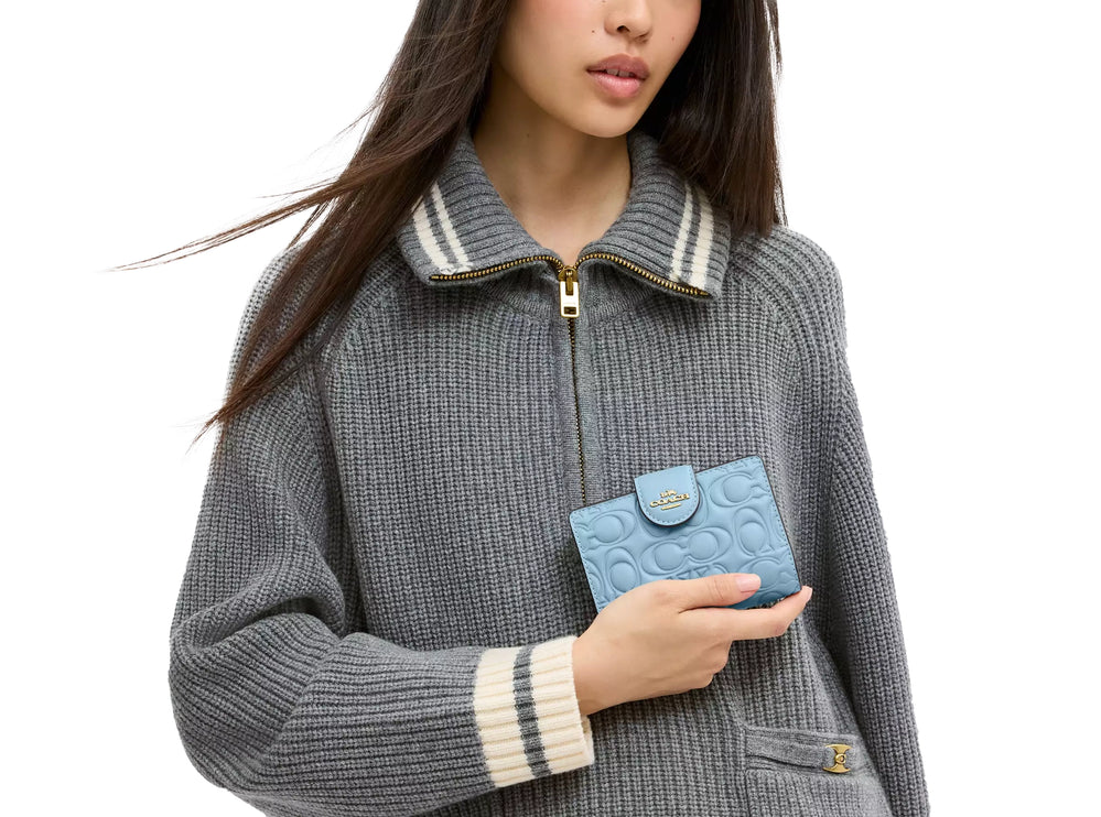 Coach Women's Medium Corner Zip Wallet In Signature Leather Gold/Azure