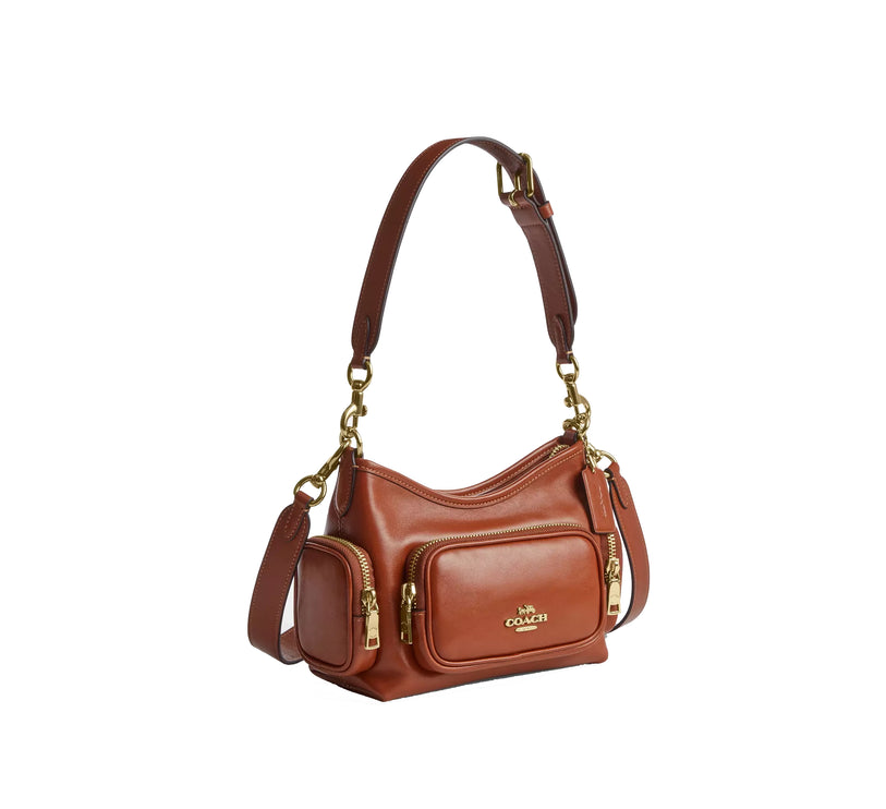 Coach Women's Laurel Shoulder Bag 22 With Pockets Gold/Cinnamon