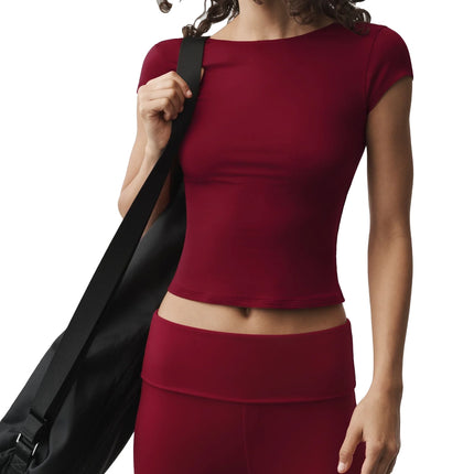alo Women's Alosoft Back For More Tee Summer Romance Red