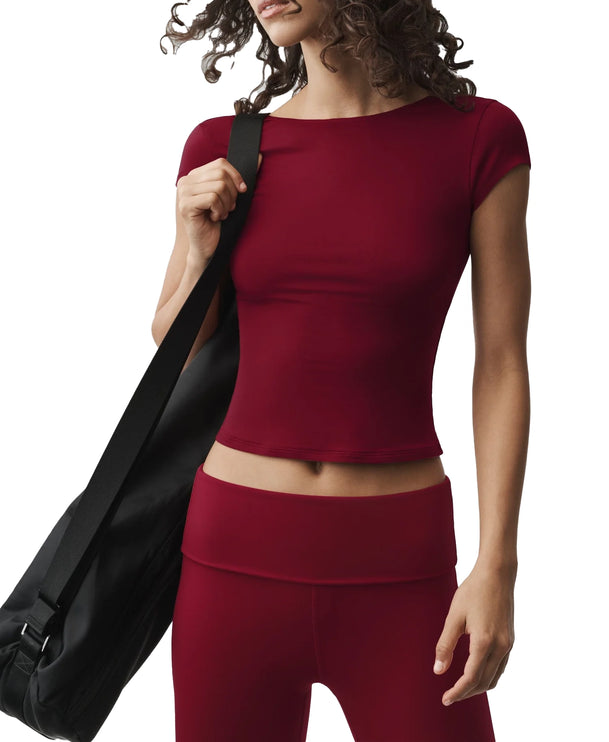 alo Women's Alosoft Back For More Tee Summer Romance Red