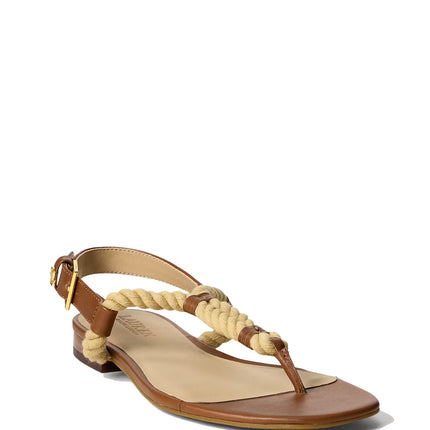 Polo Ralph Lauren Women's Everley Calfskin & Rope Sandal Lauren Tan/Natural