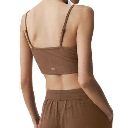 alo Women's Ribbed Delicate Lounge Tank Sun Kissed Brown